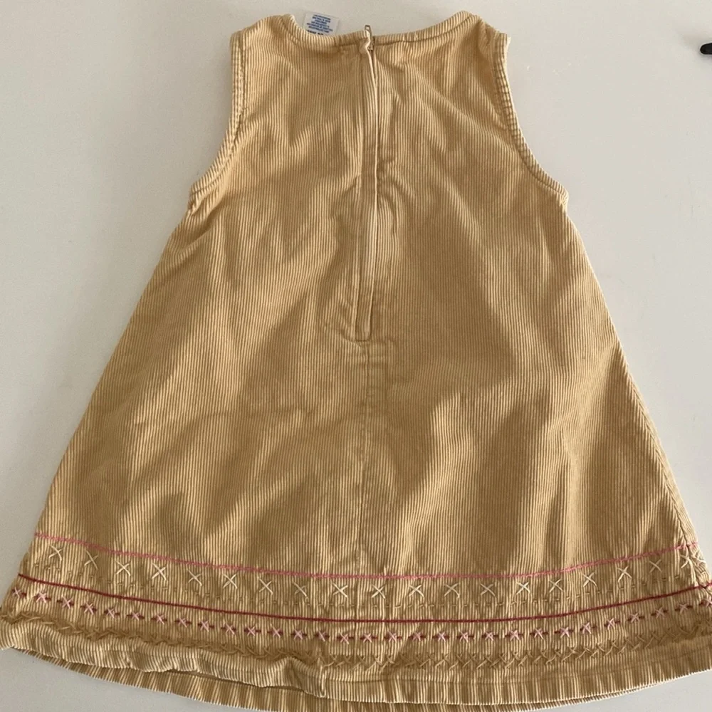 Baby Girls Old Navy Tan Pleated corduroy jumper dress embroidered 18-24 mo